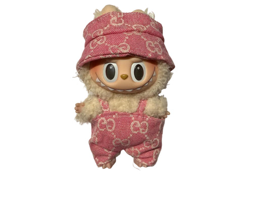 Plush Pendant Outfit - Pink jean themed overall w/ bucket hat
