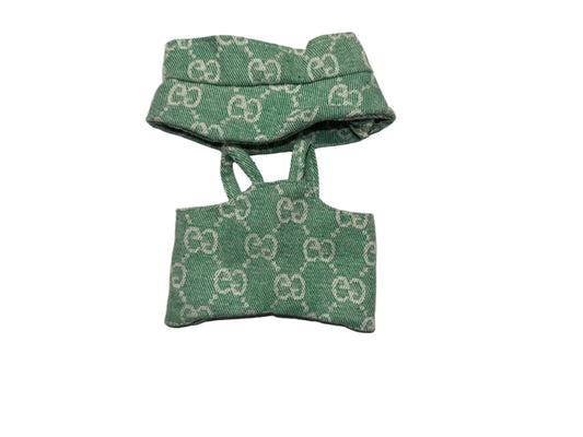 Plush Pendant Outfit - Green jean themed overall w/ bucket hat
