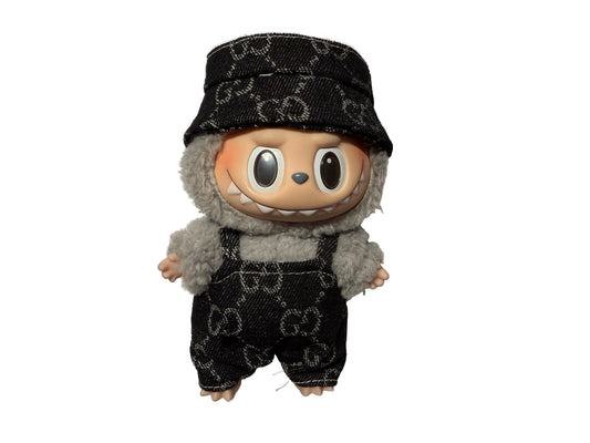 Plush Pendant Outfit - Black jean themed overall w/ bucket hat