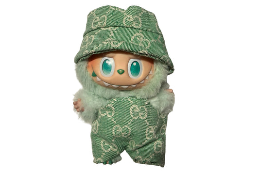 Plush Pendant Outfit - Green jean themed overall w/ bucket hat